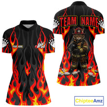 Load image into Gallery viewer, Personalized Funny Cat Firefighter Fire Flame Women Bowling Shirt Custom Team Shirts For Bowlers NYN3191