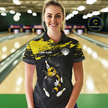 Load image into Gallery viewer, Custom Angry Bee Bowling Shirt Funny Bowling Team League Yellow Grunge Bowling Jersey For Women NYN3193