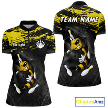 Load image into Gallery viewer, Custom Angry Bee Bowling Shirt Funny Bowling Team League Yellow Grunge Bowling Jersey For Women NYN3193
