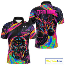 Load image into Gallery viewer, Custom Skull Holographic Bowling Shirt Bowling Team League Colorful Splatter Bowling Shirt For Men  NYN3194
