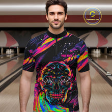 Load image into Gallery viewer, Custom Skull Holographic Bowling Shirt Bowling Team League Colorful Splatter Bowling Shirt For Men  NYN3194