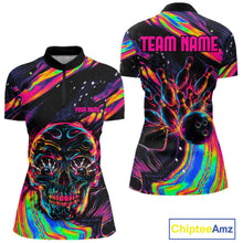 Load image into Gallery viewer, Custom Skull Holographic Bowling Shirt Bowling Team League Colorful Splatter Bowling Shirt For Women NYN3194