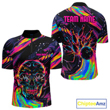 Load image into Gallery viewer, Custom Skull Holographic Bowling Shirt Bowling Team League Colorful Splatter Bowling Shirt For Men  NYN3194