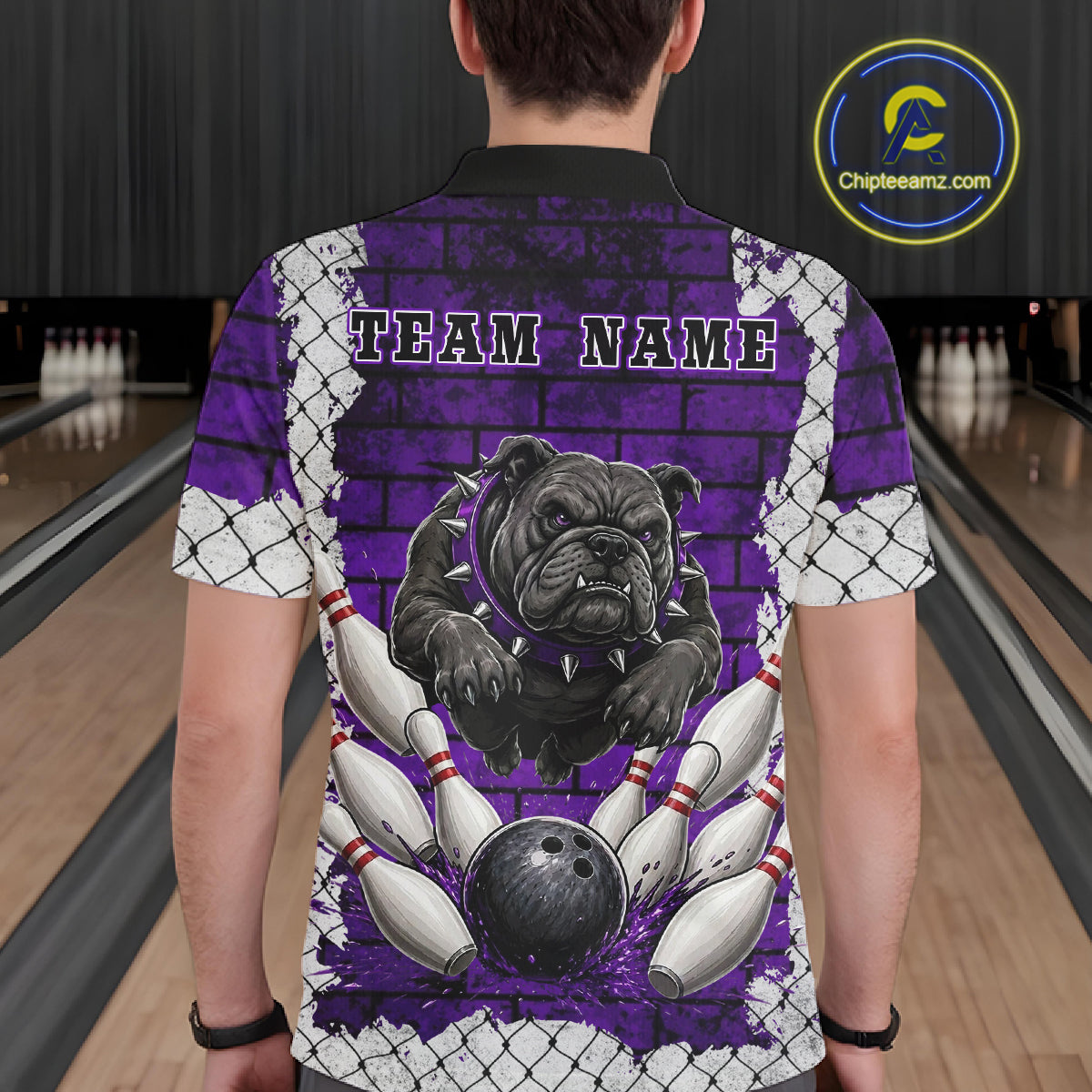 Purple Brick-Wall Fierce Bulldog Men Bowing Team Shirt Personalized Bowling Jersey For Bowlers NYN3195