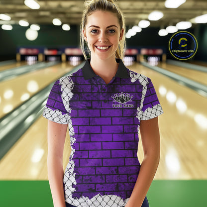 Purple Brick-Wall Fierce Bulldog Women Bowing Team Shirt Personalized Bowling Jersey For Bowlers NYN3195
