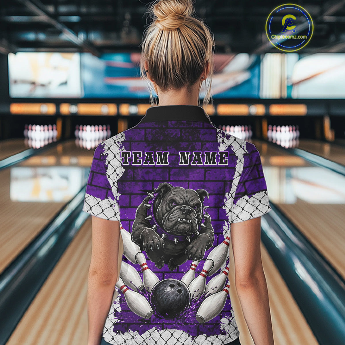 Purple Brick-Wall Fierce Bulldog Women Bowing Team Shirt Personalized Bowling Jersey For Bowlers NYN3195