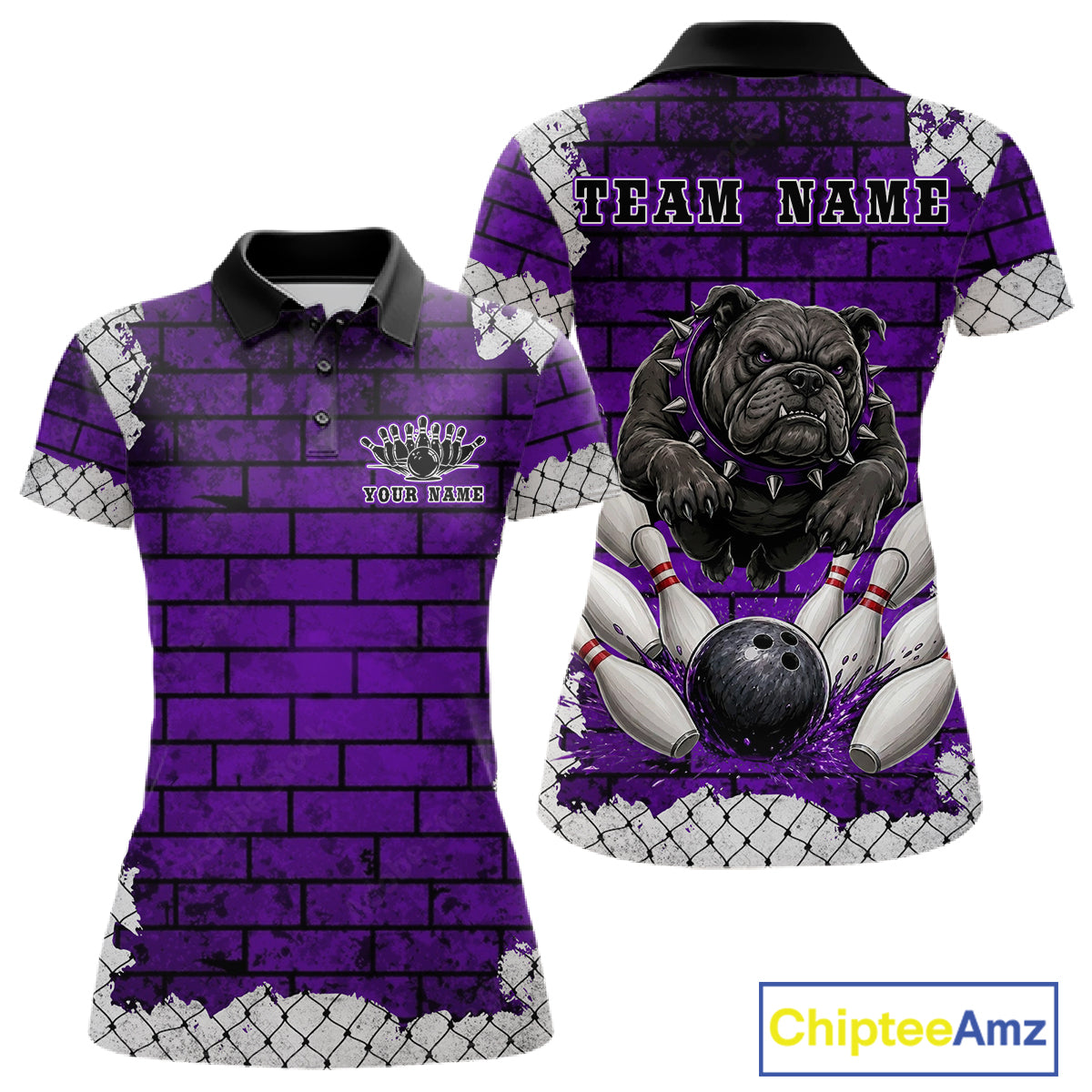 Purple Brick-Wall Fierce Bulldog Women Bowing Team Shirt Personalized Bowling Jersey For Bowlers NYN3195