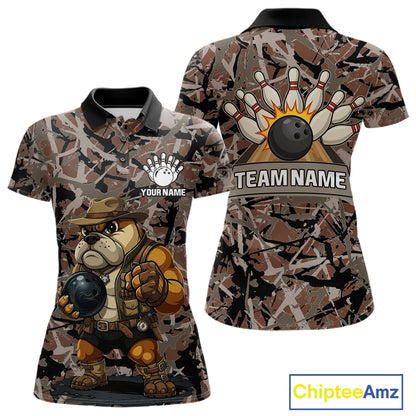 Hunting Bulldog Bowling Shirts For Women Custom Camo Bowling Team Jerseys Funny Bowling Attire NYN3196