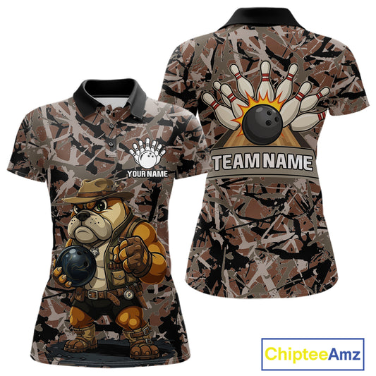 Hunting Bulldog Bowling Shirts For Women Custom Camo Bowling Team Jerseys Funny Bowling Attire NYN3196
