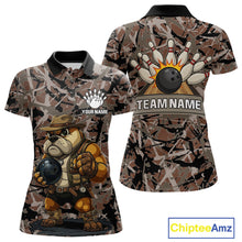 Load image into Gallery viewer, Hunting Bulldog Bowling Shirts For Women Custom Camo Bowling Team Jerseys Funny Bowling Attire NYN3196