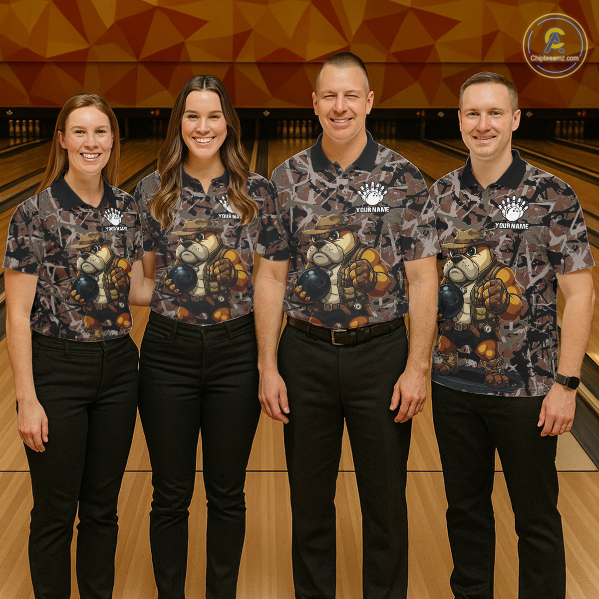 Hunting Bulldog Bowling Shirts For Men Custom Camo Bowling Team Jerseys Funny Bowling Attire NYN3196