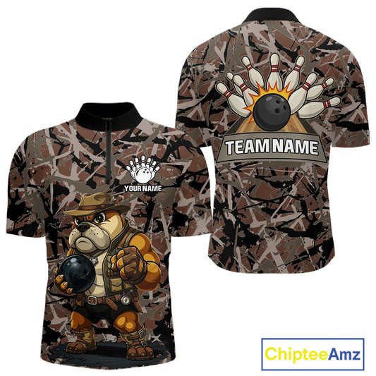 Hunting Bulldog Bowling Shirts For Men Custom Camo Bowling Team Jerseys Funny Bowling Attire NYN3196