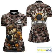 Load image into Gallery viewer, Hunting Bulldog Bowling Shirts For Women Custom Camo Bowling Team Jerseys Funny Bowling Attire NYN3196