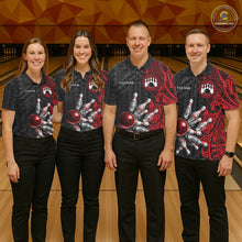 Load image into Gallery viewer, Red And Black Polynesian Tribal Bowling Ball &amp; Pins Shirt For Women Custom Bowling Team Shirts Outfit NYN3201