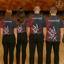 Load image into Gallery viewer, Red And Black Polynesian Tribal Bowling Ball &amp; Pins Shirt For Women Custom Bowling Team Shirts Outfit NYN3201