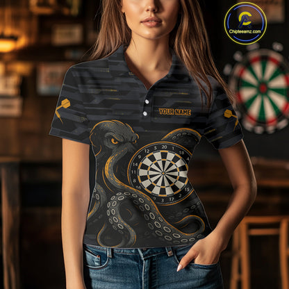 Yellow and Black Octopus Dartboard - Women's Darts Team Shirt - Custom Name For Players NYN0490