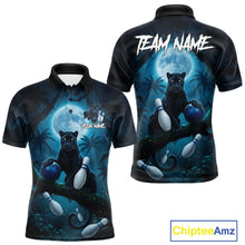 Load image into Gallery viewer, Men's horror panther blue moon bowling polo shirt custom bowling team jersey mockup