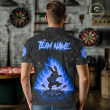 Load image into Gallery viewer, Male model wearing Crazy Rabbit Fire Flame Blue Darts Polo, Personalized Tournament Apparel