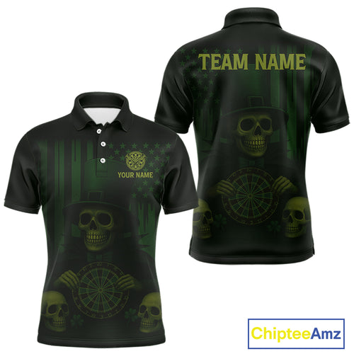 Custom Skull Shamrock Dartboard Patrick's Day Dart Polo Shirt For Men Patrick Dart Jersey NYN1359