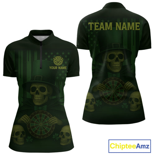 Custom Skull Shamrock Dartboard Patrick's Day Dart 1/4-Zip Shirt For Women Patrick Dart Jersey NYN1359