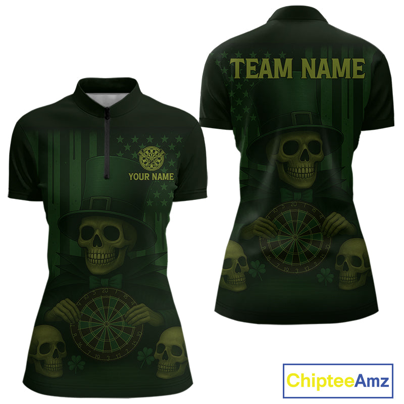 Custom Skull Shamrock Dartboard Patrick's Day Dart 1/4-Zip Shirt For Women Patrick Dart Jersey NYN1359