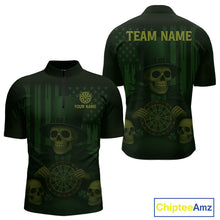 Load image into Gallery viewer, Custom Skull Shamrock Dartboard Patrick&#39;s Day Dart 1/4-Zip Shirt For Men Patrick Dart Jersey NYN1359