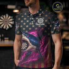 Load image into Gallery viewer, Custom Pink Flames Shark Patriotic Dart Polo Shirt For Men Outfit US Flag Dart Jersey NYN1361