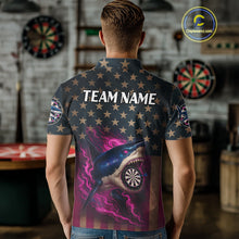 Load image into Gallery viewer, Custom Pink Flames Shark Patriotic Dart Polo Shirt For Men Outfit US Flag Dart Jersey NYN1361
