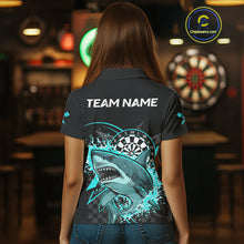Load image into Gallery viewer, Black And Turquoise Funny Shark Dartboard Custom Women Darts Polo Shirt Dart Jerseys NYN1906