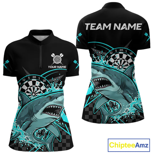 Black And Turquoise Funny Shark Dartboard Custom Women Darts Quarter-Zip Shirt Dart Jerseys NYN1906
