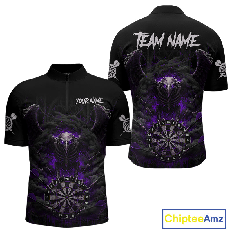 Black Smokes Eagle Chain Purple Grunge Dartboard Custom Men Darts Quarter-Zip Shirt Dart Jerseys NYN1908