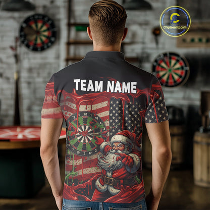 Custom Santa Dripping Dartboard Christmas Men Darts Polo Shirt US Flag Xmas Dart Jerseys NYN1912