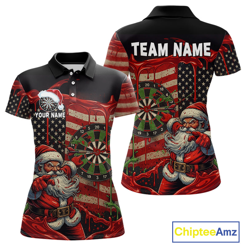 Custom Santa Dripping Dartboard Christmas Women Darts Polo Shirt US Flag Xmas Dart Jerseys NYN1912