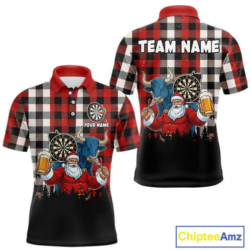Custom Funny Santa & Bull Beer Dartboard Christmas Men Darts Polo Shirt Xmas Dart Jerseys NYN1913