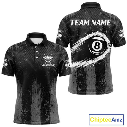 Grey Grunge Ball Pool Men Billiard Polo & 1/4-Zip Shirt Custom 8 Balls Billiard Team Jerseys NYN2443