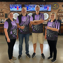 Load image into Gallery viewer, Purple US Flag Grunge Dartboard &amp; Arrow Women Darts Polo Shirts Custom Dart Team Jerseys NYN2444