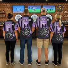 Load image into Gallery viewer, Purple US Flag Grunge Dartboard &amp; Arrow Women Darts Polo Shirts Custom Dart Team Jerseys NYN2444