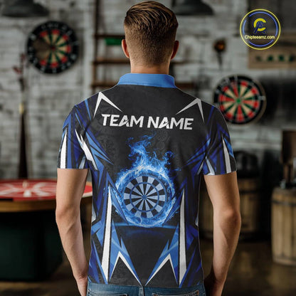 Black And Blue Flames Dartboard Men Darts Polo Shirts Custom Fire Flame Dart Team Jerseys NYN2445