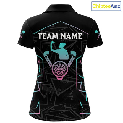 Blue And Pink Lines Human Plays Darts Polo Shirts For Women Personalized Dart Team Jerseys NYN2448