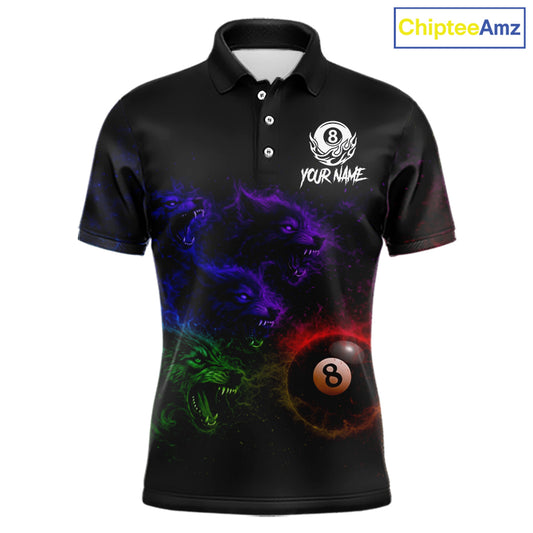 Horror Wolfs Colorful Flames Smoke Pool 8 Ball Men Billiard Shirt Custom Ball Billiard Team Attire NYN2664