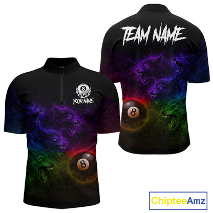 Horror Wolfs Colorful Flames Smoke Pool 8 Ball Men Billiard Shirt Custom Ball Billiard Team Attire NYN2664