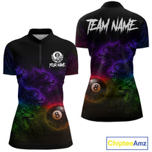 Load image into Gallery viewer, Horror Wolfs Colorful Flames Smoke Pool 8 Ball Women Billiard Shirt Custom Ball Billiard Team Attire NYN2664