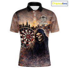 Load image into Gallery viewer, Graffiti Grunge Grim Reaper Red Dartboard Dart Polo Shirts For Men Custom Dart Team Shirts NYN2674
