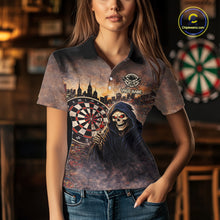 Load image into Gallery viewer, Graffiti Grunge Grim Reaper Red Dartboard Dart Polo Shirts For Women Custom Dart Team Shirts NYN2674