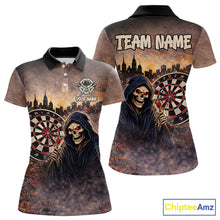 Load image into Gallery viewer, Graffiti Grunge Grim Reaper Red Dartboard Dart Polo Shirts For Women Custom Dart Team Shirts NYN2674