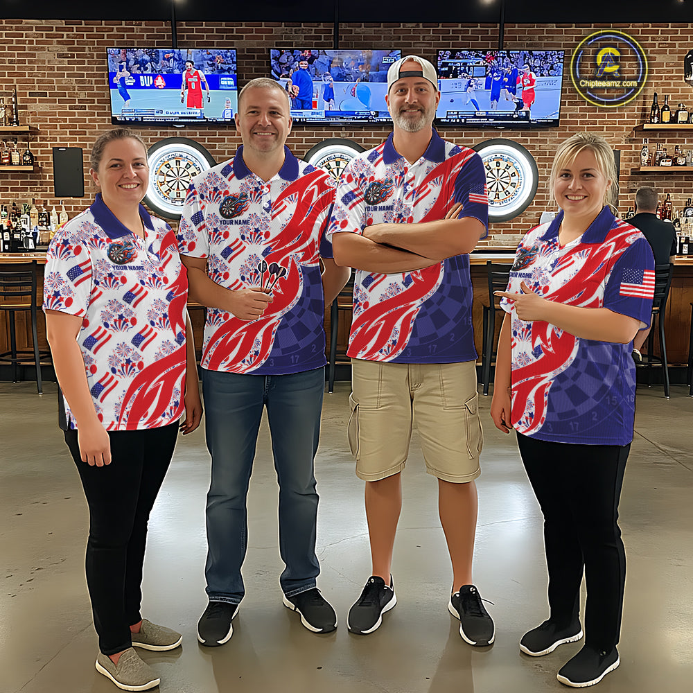 Custom American Flag Dart Polo & Quarter-Zip Shirt For Women Patriotic USA Dart Jerseys NYN2824