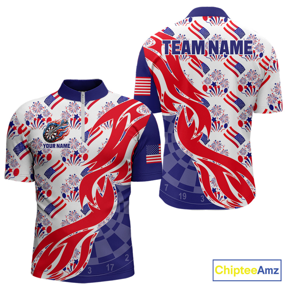Custom America Flag Dart Polo & Quarter-Zip Shirt For Men Patriotic USA Dart Jerseys NYN2824