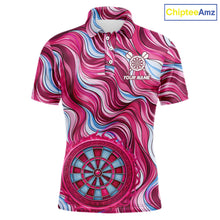 Load image into Gallery viewer, Custom Pink Blue Paint Dartboard &amp; Arrow Polo &amp; Quarter-Zip Shirt For Men Outfits Dart Jerseys NYN2825