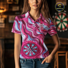 Load image into Gallery viewer, Custom Pink Blue Paint Dartboard &amp; Arrow Polo &amp; Quarter-Zip Shirt For Women Outfits Dart Jerseys NYN2825