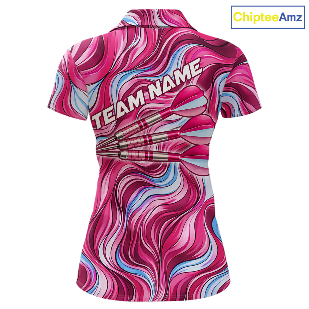 Custom Pink Blue Paint Dartboard & Arrow Polo & Quarter-Zip Shirt For Women Outfits Dart Jerseys NYN2825